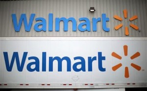File picture of Wal-Mart Stores Inc logos at a company distribution center in Bentonville, Arkansas