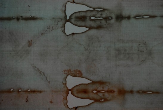 A detail of the Shroud of Turin, showing